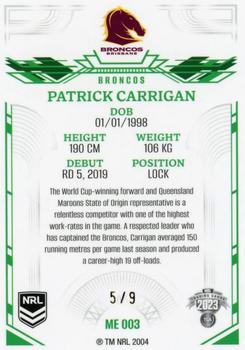 2023 NRL Traders Elite - Mojo Emerald #ME003 Patrick Carrigan Back